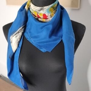 Blue Silk Scarf With Horse Theme
